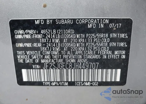 2018 Subaru Forester 2.0Xt Premium z USA, uszkodzony, nr VIN JF2SJGEC8JH449707